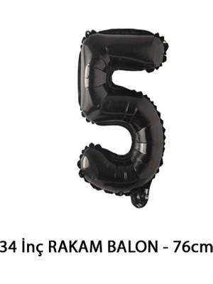 Lotus Party Siyah Renk 5 Rakam Folyo Balon - Siyah Rakam Balon 5 Yaş - 76 cm