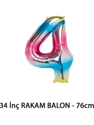 Lotus Party Gökkuşağı Renk 4 Rakam Folyo Balon - Gökkuşağı Rakam Balon 4 Yaş - 76 cm