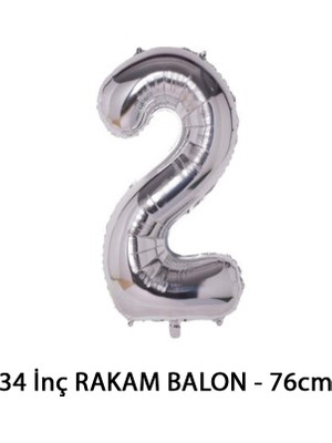 Lotus Party Gümüş Renk 2 Rakam Folyo Balon - Gümüş Rakam Balon 2 Yaş - 76 cm