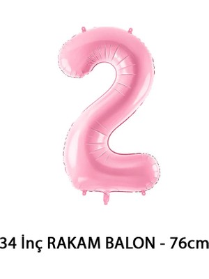 Lotus Party Pembe Renk 2 Rakam Folyo Balon - Pembe Rakam Balon 2 Yaş - 76 cm