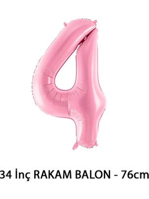 Lotus Party Pembe Renk 4 Rakam Folyo Balon - Pembe Rakam Balon 4 Yaş - 76 cm