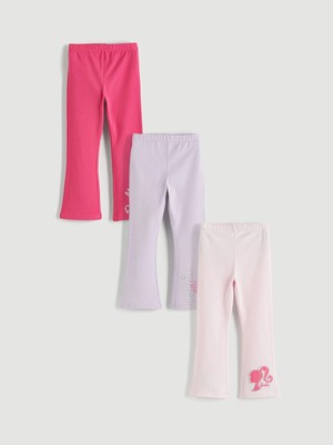 Lc Waikiki Yeni Sezon Beli Lastikli Barbie Baskılı Kız Çocuk Tayt 3'lü