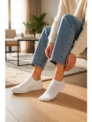 Eser Kadın Pamuklu Beyaz Sneaker  6 Lı Çorap | Günlük Kullanım Için Yumuşak, Nefes Alan Bilek Çorabı