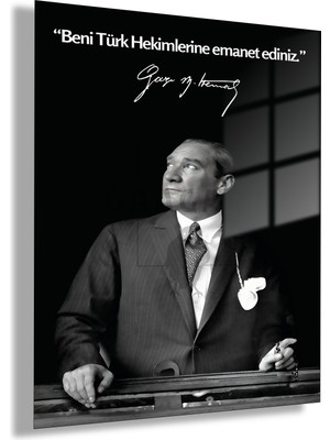 Gaagart Temperli Gerçek Cam Tablo Makam Panosu Atatürk Sözleri Beni Türk Hekimlerine Emanet Ediniz.