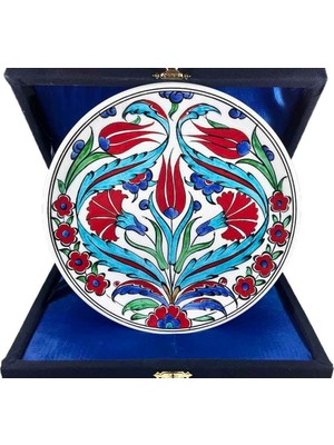 Çini Evi Iznik Çini Tabak  Turkuaz Lale ve Karanfil Desenli 18 cm