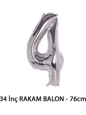 Lotus Party Gümüş Renk 4 Rakam Folyo Balon - Gümüş Rakam Balon 4 Yaş - 76 cm