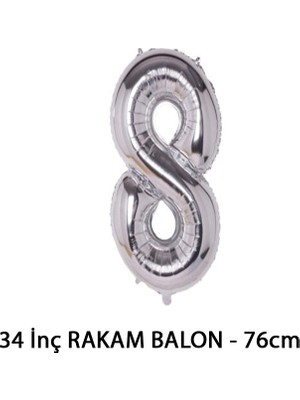 Lotus Party Gümüş Renk 8 Rakam Folyo Balon - Gümüş Rakam Balon 8 Yaş - 76 cm