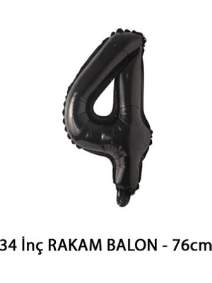 Lotus Party Siyah Renk 4 Rakam Folyo Balon - Siyah Rakam Balon 4 Yaş - 76 cm