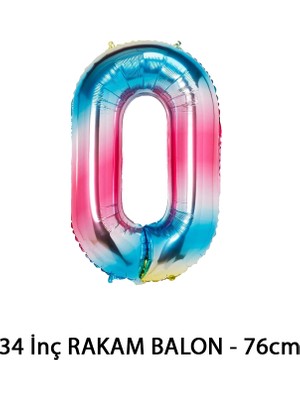 Lotus Party Gökkuşağı Renk 0 Rakam Folyo Balon - Gökkuşağı Rakam Balon 0 Yaş - 76 cm