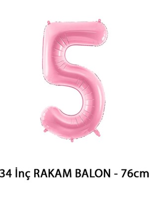 Lotus Party Pembe Renk 5 Rakam Folyo Balon - Pembe Rakam Balon 5 Yaş - 76 cm