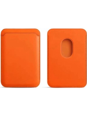 Magsafe Kartlık Deri Manyetik Kart Cüzdanı iPhone 11 12 13 14 15 16 17 Plus Pro Max Uyumlu Turuncu