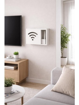 Teknor Ahşap Modem Saklama Kutusu Dekoratif Wifi Desenli Saklama Kutusu Demonte 35 x 40 cm Sürgül