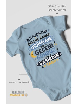Morivo Kids Sen Alışmışsın Öğlene Yazılı Kısa Kollu Bebek Body %100 Pamuk