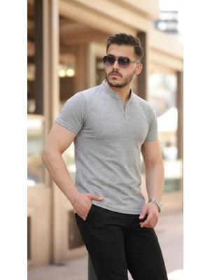 Marsilyan- Erkek Hakim Yaka Dokuma Pamuklu Kumaş Kısa Kollu T-Shirt