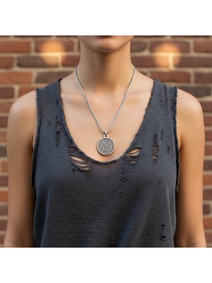 Alooya Vegvisir Viking Pusula Kolye Örme Zincir Kolye