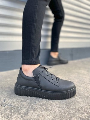 JET-502 Bold Bağcıklı Cilt Erkek Günlük Sneaker Ayakkabı Cst - Siyah