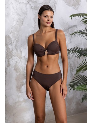 Lapieno Kadın Kahve Düz Renk Kaplı Telli Aksesuar Detaylı Bikini Takımı