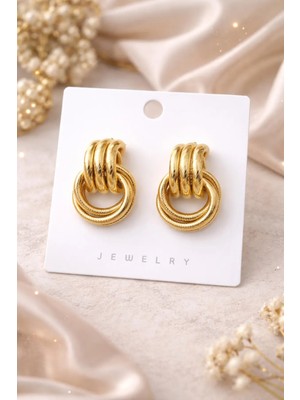 Zara Model 3lü Halka Düğüm Küpe Gold ve Silver Seçenekli