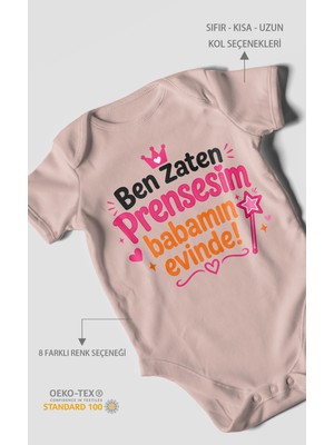 Morivo Kids Ben Zaten Prensesim Babamın Evinde! Kısa Kollu Bebek Body %100 Pamuk