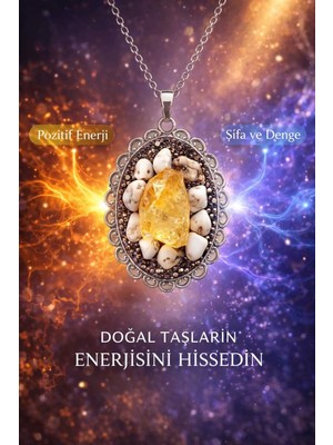 Ham Sitrin ve Akik, Hematit Doğal Taşlarla Süslenmiş Vintage Tasarım Kolye