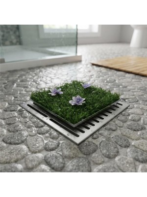 Tri Stax Çiçek Desenli Yapay Çim Gider Kapağı - 96X5 cm - Doğal Görünüm