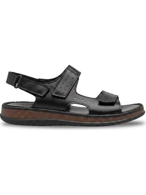 Fame Step Hakiki Deri Unisex Ortopedik Sandalet Yumuşak Taban Cırtlı Comfort Yazlık Günlük Terlik
