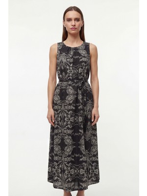 Naturel Desenli Empirme Elbise EL-4327