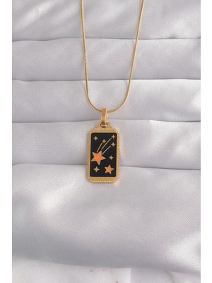 Marsilyan 316L Çelik Gold Renk Siyah Mineli Yıldız Figür Tarot Kolye TJ-BKO9028