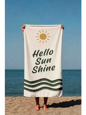 Luvis Store Hello Sunshine Yazılı Güneş Desenli Baskılı Plaj Havlusu