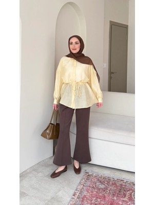Miraydin Butik Kadın Bel Bağlamalı Tesettür Gömlek M1980 - Sarı