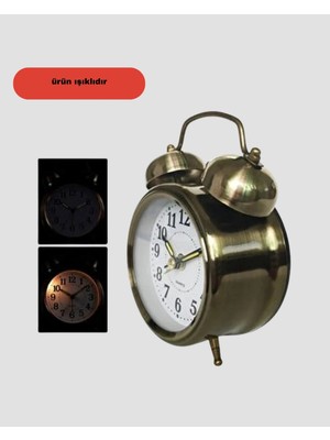 İlkyaz Fashion Retro Tarz Bronz Dekoratif Masa Saati Metal Gövde Yüksek Sesli Alarm ILKYZ-KRGRS34