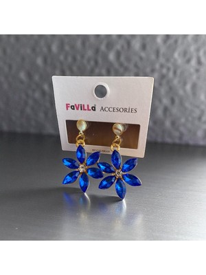 C&On Design 💎kristal Görünümlü Papatya Model Mavi Renkli 2’li Küpe-Zarif ve Şık Tasarım