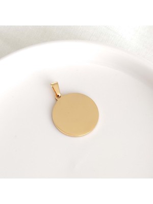 C&On Design 16L Çelik Gold Yuvarlak Plaka Kolye Ucu - 2,5 cm Minimalist Tasarım