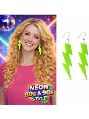 Herşey Trend 80’ler 9039LAR Retro Neon Yeşil Şimşek Küpe 10 cm