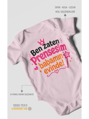 Morivo Kids Ben Zaten Prensesim Babamın Evinde! Kısa Kollu Bebek Body %100 Pamuk