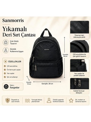 Sanmorris Yıkamalı Deri Dokulu Çok Gözlü Fermuarlı Kadın Seyahat ve Sırt Çantası
