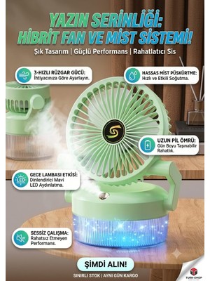 Segy Home Taşınabilir Katlanır Masaüstü Fan - 3 Hız Ayarlı, Ledli, Sisli Fan - 800ML Su Hazneli ​- Sessiz Çalışan, Ayarlanabilir Başlıklı, Şarjlı Mini Hava Soğutucu Fan