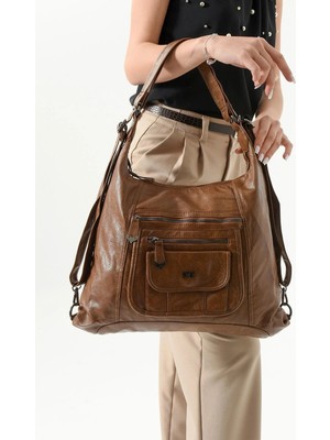 571 Collections Çanta Suni Deri Sırt Çantası Taba (Model: 571-13-13M)