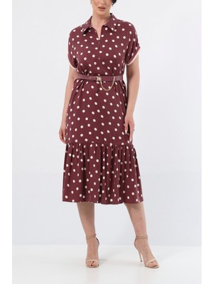 Kolu Ribanali Puanlı Tencel Elbise EL-4288-B