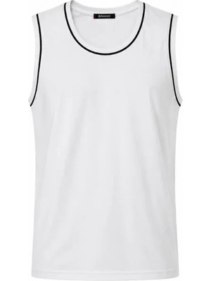 MiraLive Ön Unisex Pamuklu Bisiklet Yaka Kolsuz Atlet Kontrast Biyeli Regular Fit - Beyaz