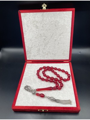 Onurlu Tesbihane Sülün Imameli Arma Kesim Ateş Kehribar Tespih – 12X9 mm | 925 Ayar Gümüş