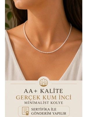 Aa+ Kalite Sertifikalı Gerçek Kum Incili Zarif Minimalist Tasarım Kolye