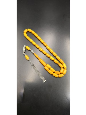 Onurlu Tesbihane 925 Ayar Gümüş Püsküllü Sıkma Kehribar Tespih – 6X11 mm