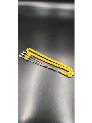 Onurlu Tesbihane 925 Ayar Gümüş Püsküllü Sıkma Kehribar Tespih – 8X12,5 mm