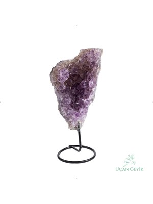 Uçan Geyik Standlı Ham Doğal Ametist Taşı – 145 Gr, Işlenmemiş Kristal, Şifa ve Enerji Taşı