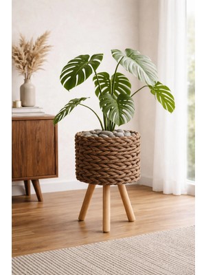 Bohem Studio Ayaklı Jüt Örgü Saksı 20 cm çap