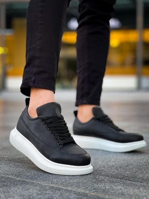 Joy Ayakkabı JY814 Axel Bağcıklı Cilt Erkek Günlük Sneaker Ayakkabı Cbt Siyah