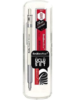 Fantastik Store Office Graphx 3'lü Set Mekanik Kurşun Kalem Silgi Min Beyaz 0.5 mm