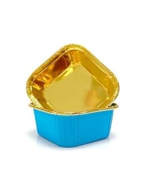 Fantastik Store 25LI Muffin Kalıbı - Kalıpları, Su Geçirmez ve Yağ Geçirmez Pişirme Kağıtları, Ev Veya Parti Için Alüminyum Folyo Pişirme Kek Kapları -Kare Mavi-Altın