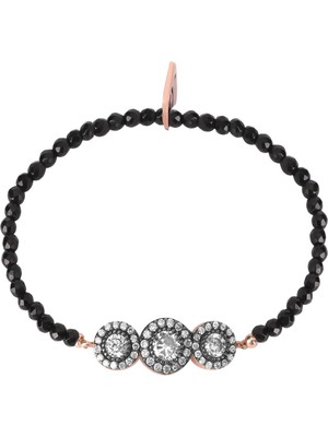 Emiliano Jewellery Zirkon Taşlı Rose Kaplamalı Yuvarlak Desenli Gümüş Strech Bileklik